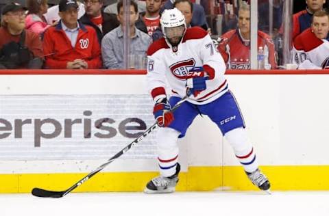 Feb 24, 2016; Washington, DC, USA; Montreal Canadiens defenseman P.K. Subban (76) skates with the puck against the Washington Capitals at Verizon Center. Mandatory Credit: Geoff Burke-USA TODAY Sports