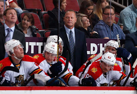 GLENDALE, AZ – OCTOBER 25: Head coach Gerard Gallant of the Florida Panthers watches from the bench during the NHL game against the Arizona Coyotes at Gila River Arena on October 25, 2014, in Glendale, Arizona. The Coyotes defeated the Panthers 2-1 in overtime. (Photo by Christian Petersen/Getty Images)