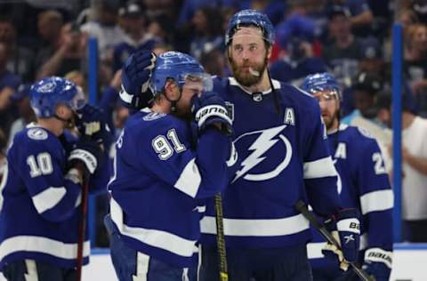 Victor Hedman #77, Steven Stamkos #91, Tampa Bay Lightning. (Photo by Christian Petersen/Getty Images)