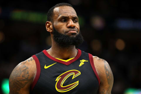 CLEVELAND, OH – MAY 25: LeBron James #23 of the Cleveland Cavaliers reacts after a play in the fourth quarter against the Boston Celtics during Game Six of the 2018 NBA Eastern Conference Finals at Quicken Loans Arena on May 25, 2018 in Cleveland, Ohio. NOTE TO USER: User expressly acknowledges and agrees that, by downloading and or using this photograph, User is consenting to the terms and conditions of the Getty Images License Agreement. (Photo by Gregory Shamus/Getty Images)