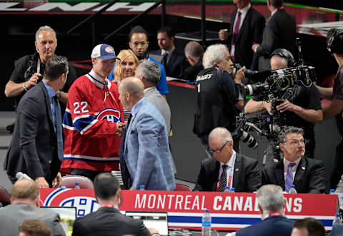 Jul 8, 2022; Montreal, Quebec, CANADA; Montreal Canadiens table. Mandatory Credit: Eric Bolte-USA TODAY Sports