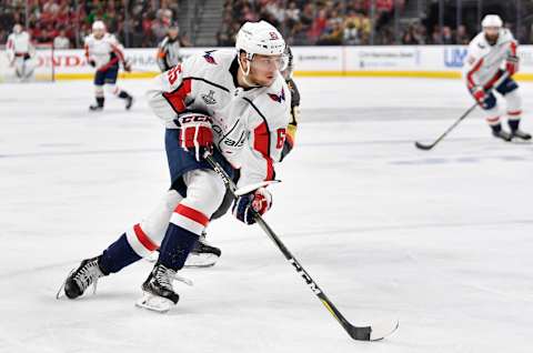 LAS VEGAS, NV – JUNE 07: Andre Burakovsky #65 of the Washington Capitals skates during the second period against the Vegas Golden Knights in Game Five of the Stanley Cup Final during the 2018 NHL Stanley Cup Playoffs at T-Mobile Arena on June 7, 2018 in Las Vegas, Nevada. (Photo by Jeff Bottari/NHLI via Getty Images)