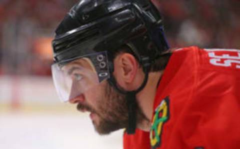 Chicago, IL, USA; Chicago Blackhawks defenseman Brent Seabrook (7) looks on (Dennis Wierzbicki-USA TODAY Sports)