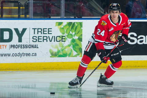 KELOWNA, BC – FEBRUARY 8: Seth Jarvis #24 of the Portland Winterhawks warms up on the ice against the Kelowna Rockets at Prospera Place on February 8, 2020 in Kelowna, Canada. (Photo by Marissa Baecker/Getty Images)