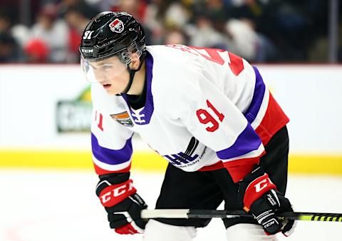 HAMILTON, ON – JANUARY 16: Cole Perfetti #91 of Team White skates during the 2020 CHL/NHL Top Prospects Game against Team Red at FirstOntario Centre on January 16, 2020 in Hamilton, Canada. (Photo by Vaughn Ridley/Getty Images)