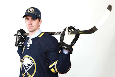 DALLAS, TX – JUNE 23: Mattias Samuelsson poses after being selected thirty-second overall during the 2018 NHL Draft at American Airlines Center on June 23, 2018 in Dallas, Texas. (Photo by Tom Pennington/Getty Images)