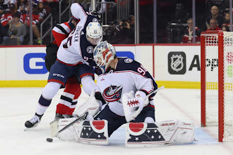 Goaltender Elvis Merzlikins seems close to returning. Mandatory Credit: Ed Mulholland-USA TODAY Sports