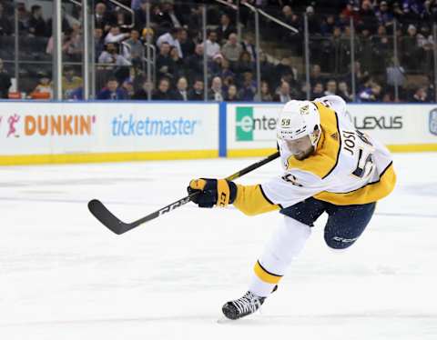 NEW YORK, NEW YORK – DECEMBER 16: Roman Josi #59 of the Nashville Predators skates against the New York Rangers at Madison Square Garden on December 16, 2019 in New York City. The Predators defeated the Rangers 5-2. (Photo by Bruce Bennett/Getty Images)