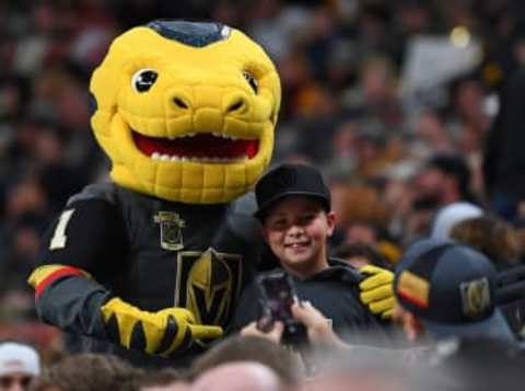 Vegas Golden Knights mascot “Chance” Mandatory Credit: Stephen R. Sylvanie-USA TODAY Sports