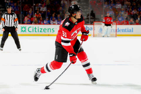 Chase Stillman #61 of the New Jersey Devils. (Photo by Rich Graessle/Getty Images)