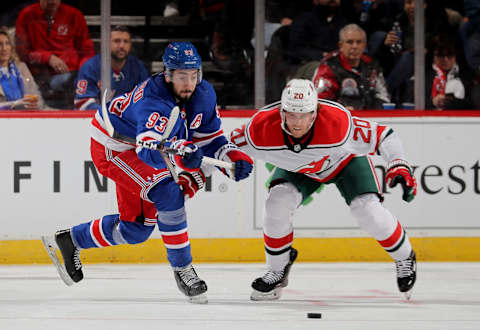 Mika Zibanejad #93 of the New York Rangers. (Photo by Elsa/Getty Images)