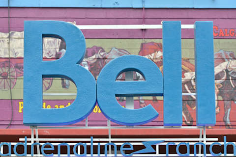 A view of a BELL logo seen at the Calgary Stampede 2016.On Tuesday, 12 July 2016, in Calgary, Alberta , Canada. (Photo by Artur Widak/NurPhoto via Getty Images)