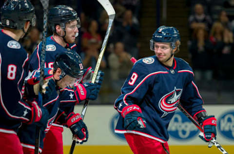 COLUMBUS, OH – SEPTEMBER 28: Columbus Blue Jackets left wing Artemi Panarin (9) is in disbelief after scoring a goal in the first period of a game between the Columbus Blue Jackets and the Pittsburgh Penguins on September 28, 2018 at Nationwide Arena in Columbus, OH. (Photo by Adam Lacy/Icon Sportswire via Getty Images)