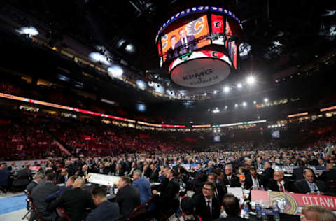 VANCOUVER, BRITISH COLUMBIA – JUNE 21: A general view of the draft floor is seen during the first round of the 2019 NHL Draft at Rogers Arena on June 21, 2019 in Vancouver, Canada. (Photo by Dave Sandford/NHLI via Getty Images)