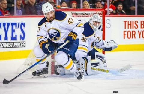 NHL Power Rankings: Buffalo Sabres goalie Robin Lehner (40) and defenseman Zach Bogosian (47) during the second period against Calgary Flames at Scotiabank Saddledome. Mandatory Credit: Sergei Belski-USA TODAY Sports