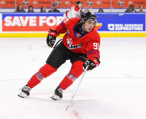 KITCHENER, ONTARIO – MARCH 23: Matthew Savoie #93 of Team Red skates against Team White in the 2022 CHL/NHL Top Prospects Game at Kitchener Memorial Auditorium on March 23, 2022 in Kitchener, Ontario. (Photo by Chris Tanouye/Getty Images)