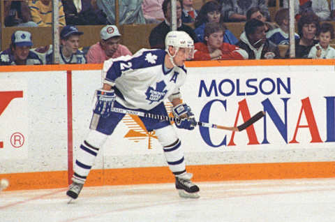 TORONTO, ON – MARCH 25: Borje Salming #21 of the Toronto Maple Leafs   (Photo by Graig Abel/Getty Images)