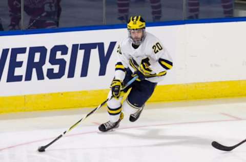 WORCESTER, MA – MARCH 25: Cooper Marody #20 of the Michigan Wolverines skates against the Boston University Terriers during the NCAA Division I Men’s Ice Hockey Northeast Regional Championship Final at the DCU Center on March 25, 2018 in Worcester, Massachusetts. The Wolverines won 6-3 and advanced to the Frozen Four in Minnesota. (Photo by Richard T Gagnon/Getty Images) *** Local Caption *** Cooper Marody