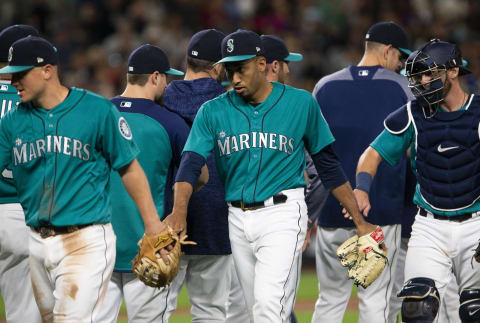 SEATTLE, WA – JULY 20: Edwin Diaz #39 of the Seattle Mariners greets his teammates after securing a win at Safeco Field on July 20, 2018 in Seattle, Washington. The Seattle Mariners beat the Chicago White Sox 3-1. (Photo by Lindsey Wasson/Getty Images)