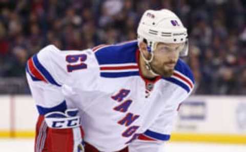 Apr 4, 2016; Columbus, OH, USA; New York Rangers left wing Rick Nash (61) against the Columbus Blue Jackets at Nationwide Arena. The Rangers won 4-2. Mandatory Credit: Aaron Doster-USA TODAY Sports