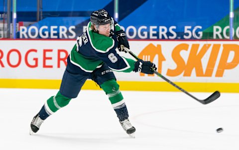 Brock Boeser of the Vancouver Canucks. (Photo by Rich Lam/Getty Images)