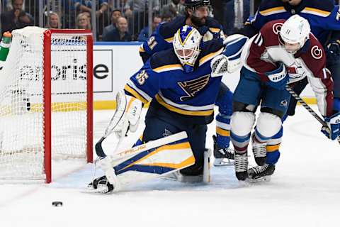 May 23, 2022; St. Louis, Missouri, USA; St. Louis Blues goaltender Ville Husso (35)  . Mandatory Credit: Jeff Le-USA TODAY Sports