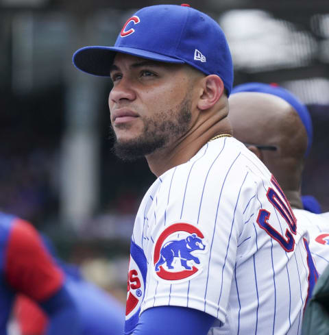 CHICAGO, ILLINOIS – JULY 25: Willson Contreras #40 of the Chicago Cubs sits in the dugout during the eighth inning of a game against the Pittsburgh Pirates at Wrigley Field on July 25, 2022 in Chicago, Illinois. (Photo by Nuccio DiNuzzo/Getty Images)