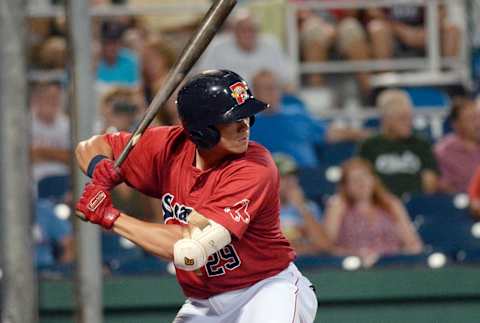 PORTLAND, ME – AUGUST 28: Portland’s Bobby Dalbbec at bat against the New Hampshire Fisher Cats Tuesday, August 28, 2018. (Staff photo by Shawn Patrick Ouellette/Portland Press Herald via Getty Images)