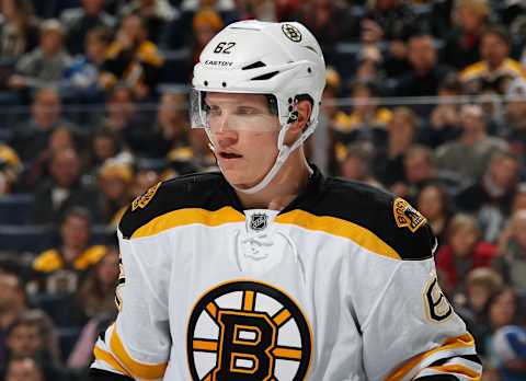 BUFFALO, NY – JANUARY 15: Zach Trotman #62 of the Boston Bruins skates against the Buffalo Sabres at First Niagara Center on January 15, 2016 in Buffalo, New York. (Photo by Jen Fuller/NHLI via Getty Images)