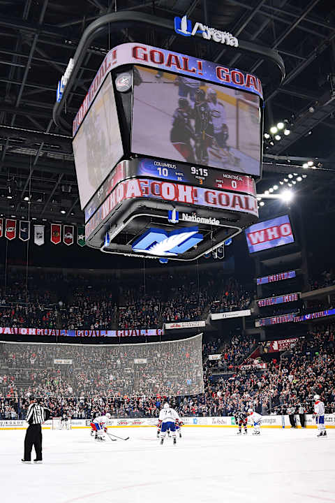 COLUMBUS, OH – NOVEMBER 4: A general view of the scoreboard during the third period of a game between the Columbus Blue Jackets and the Montreal Canadiens on November 4, 2016 at Nationwide Arena in Columbus, Ohio. Columbus shut out Montreal 10-0. (Photo by Jamie Sabau/NHLI via Getty Images)