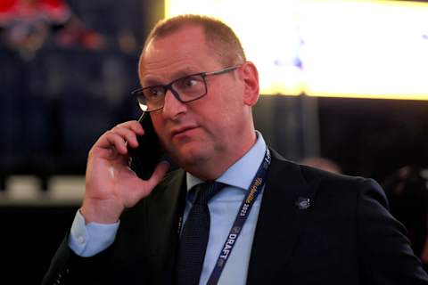 NASHVILLE, TENNESSEE – JUNE 28: General manager Brad Treliving of the Toronto Maple Leafs  . (Photo by Bruce Bennett/Getty Images)