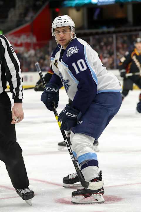 CLEVELAND, OH – FEBRUARY 24: Milwaukee Admirals center Tyler Gaudet (10) during the second period of the American Hockey League game between the Milwaukee Admirals and Cleveland Monsters on February 24, 2019, at Quicken Loans Arena in Cleveland, OH. (Photo by Frank Jansky/Icon Sportswire via Getty Images)