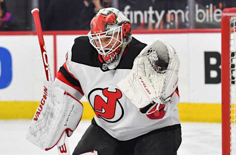 New Jersey Devils goaltender Mackenzie Blackwood (29): (Eric Hartline-USA TODAY Sports)