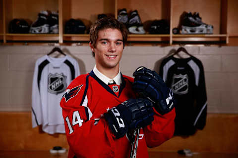 PHILADELPHIA, PA – JUNE 28: Shane Gersich, 134th overall pick of the Washington Capitals, poses for a portrait during the 2014 NHL Entry Draft at Wells Fargo Center on June 28, 2014 in Philadelphia, Pennsylvania. (Photo by Jeff Vinnick/NHLI via Getty Images)