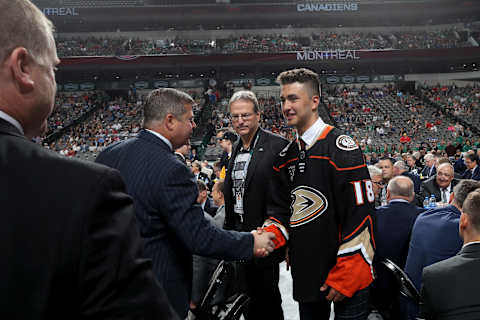 Benoit-Olivier Groulx reacts after being selected 54th overall by the Anaheim Ducks (Photo by Bruce Bennett/Getty Images)