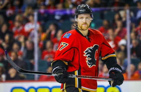 Nov 16, 2016; Calgary, Alberta, CAN; Calgary Flames defenseman Dougie Hamilton (27) skates against the Arizona Coyotes during the second period at Scotiabank Saddledome. Mandatory Credit: Sergei Belski-USA TODAY Sports