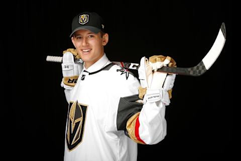 VANCOUVER, BRITISH COLUMBIA – JUNE 22: Layton Ahac poses after being selected 86th overall by the Vegas Golden Knights during the 2019 NHL Draft at Rogers Arena on June 22, 2019 in Vancouver, Canada. (Photo by Kevin Light/Getty Images)