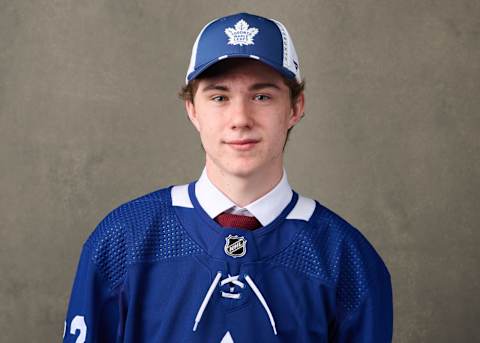 MONTREAL, QUEBEC – JULY 08: Fraser Minten, #38 pick by the Tampa Bay Lightning, poses for a portrait during the 2022 Upper Deck NHL Draft at Bell Centre on July 08, 2022 in Montreal, Quebec, Canada. (Photo by Minas Panagiotakis/Getty Images)