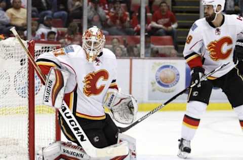 NHL Power Rankings: Detroit Red Wings right wing Anthony Mantha (not pictured) scores a goal on Calgary Flames goalie Chad Johnson (31) during the third period at Joe Louis Arena. Flames won 3-2. Mandatory Credit: Raj Mehta-USA TODAY Sports