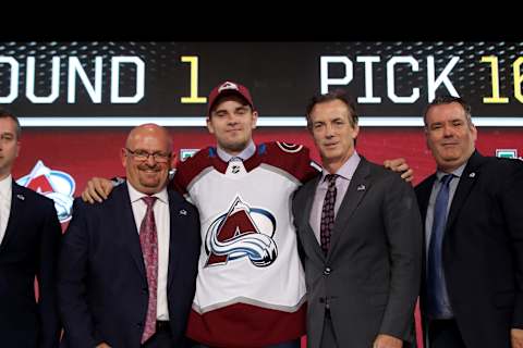 Martin Kaut poses after being selected sixteenth overall by the Colorado Avalanche during the first round of the 2018 NHL Draft