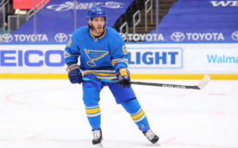 ST LOUIS, MO – FEBRUARY 20: Mike Hoffman #68 of the St. Louis Blues skates against the San Jose Sharks at Enterprise Center on February 20, 2021 in St Louis, Missouri. (Photo by Dilip Vishwanat/Getty Images)