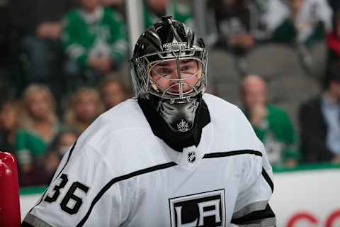 DALLAS, TX – JANUARY 17: Jack Campbell #36 of the Los Angeles Kings tends goal against the Dallas Stars at the American Airlines Center on January 17, 2019 in Dallas, Texas. (Photo by Glenn James/NHLI via Getty Images)