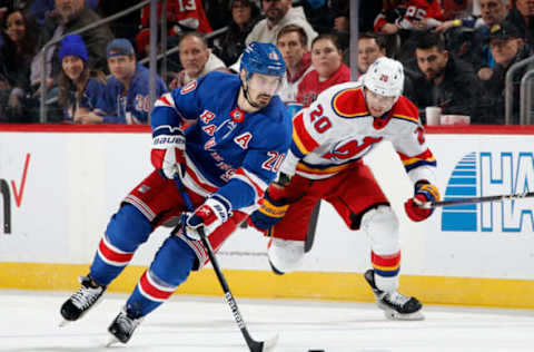 NEWARK, NEW JERSEY – JANUARY 07: Chris Kreider #20 of the New York Rangers skates against the New Jersey Devils at the Prudential Center on January 07, 2023, in Newark, New Jersey. (Photo by Bruce Bennett/Getty Images )