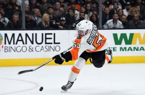 NHL Power Rankings: Philadelphia Flyers defenseman Shayne Gostisbehere (53) shoots the puck in the first period against the Los Angeles Kings during a NHL game at Staples Center. Mandatory Credit: Kirby Lee-USA TODAY Sports