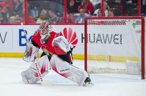 Ottawa Senators goaltender Filip Gustavsson (30) (Photo by Steven Kingsman/Icon Sportswire via Getty Images)