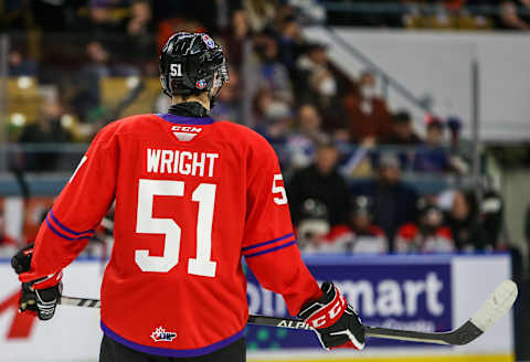 Shane Wright #51 in the 2022 CHL/NHL Top Prospects Game. (Photo by Chris Tanouye/Getty Images)