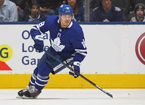 TORONTO, ON – FEBRUARY 11: Andreas Johnsson #18 of the Toronto Maple Leafs  . (Photo by Claus Andersen/Getty Images)