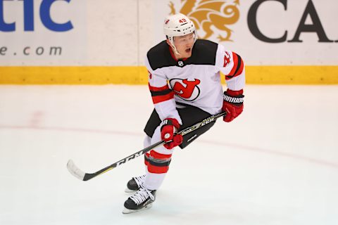 New Jersey Devils forward Joey Anderson (49) (Photo by Rich Graessle/Icon Sportswire via Getty Images)