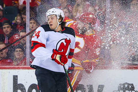 New Jersey Devils defenseman Ty Smith (24): Sergei Belski-USA TODAY Sports