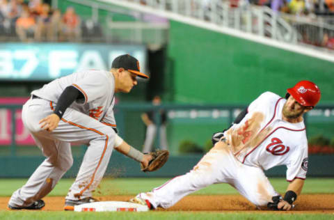 Machado and Harper will be in different uniforms next April. Photograph by Mark Goldman/Icon Sportswire via Getty Images.